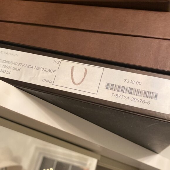 ELIE TAHARI FRANCA necklace silk black print pewter tie - Picture 5 of 5